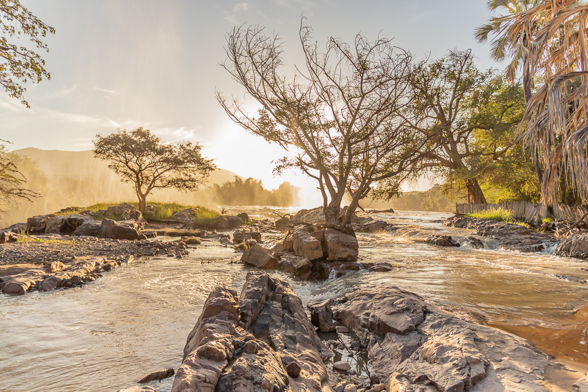 Epupa Falls at sunrise from viewpoint