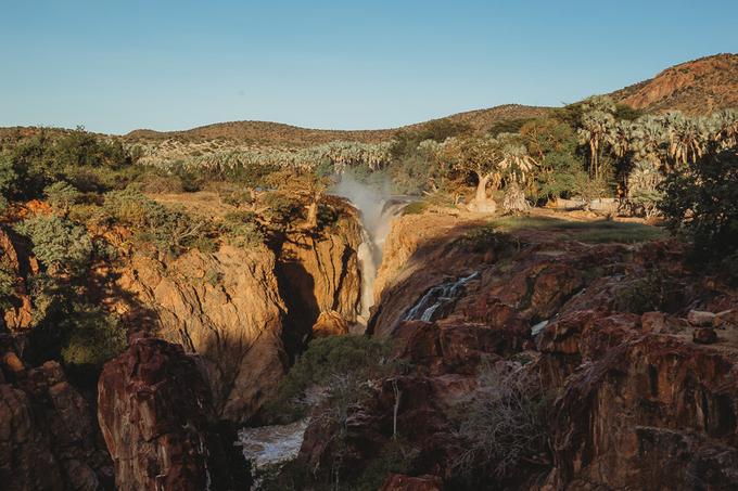sunset view over the epupa falls, namibia